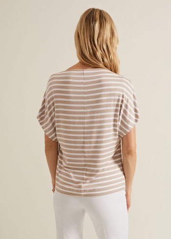 Phase Eight Carina Stripe Cowl Neck T Shirts Beige/White Australia | PO3052164